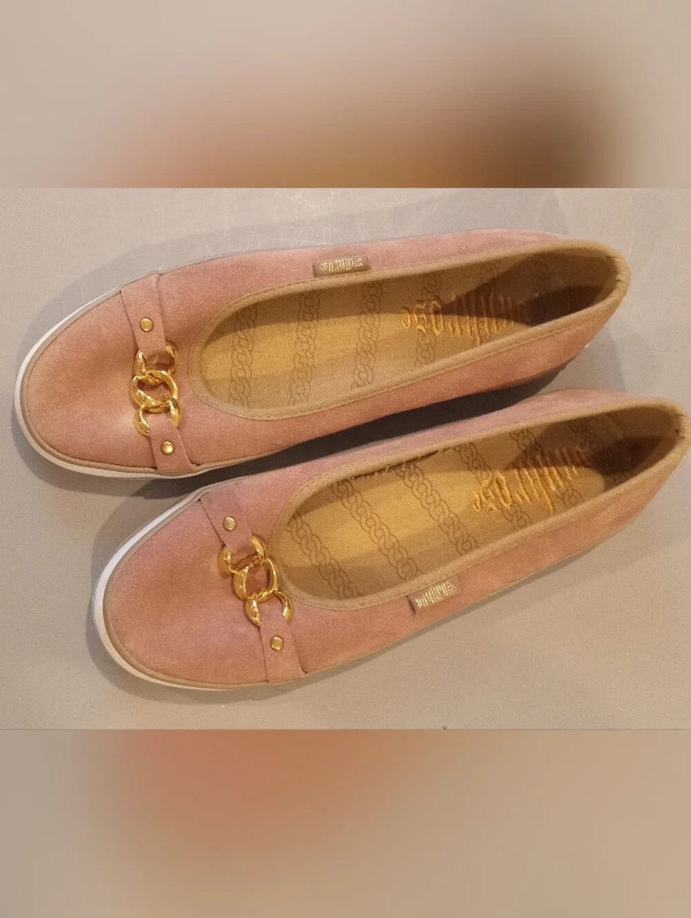 Punkrose Pink Suede Loafers with Gold Chain Accent Women's Size 9
